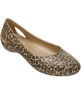 Crocs Laura Leopard Print Closed Toe Slip On Washable Flats NEW US 9 Eur 30-40